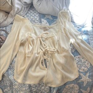 Cream Lace-Up Women's Top
